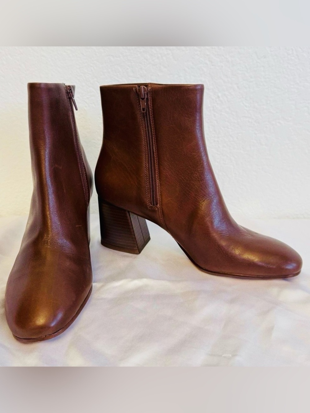 Bernardo Nolan Mahogany Leather Slanted Heel Ankle Boot 8